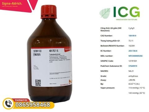  Tetrahydrofuran Merck - Dung môi THF - Oxylan 99.9% CAS 109-99-9 