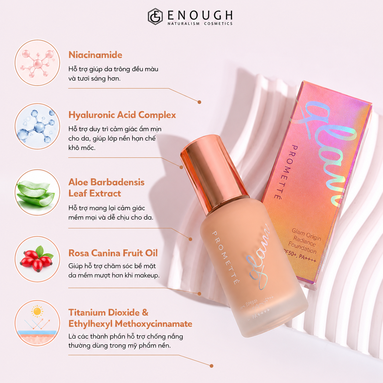 KEM NỀN DẠNG CHAI GLAM ENOUGH PROMETTE GLAM ORIGIN RADIANCE FOUNDATION