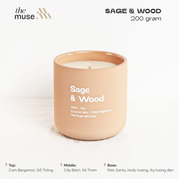 Nến thơm The Muse - Sage & Wood - Hương Xô Thơm & Gỗ Palo Santo