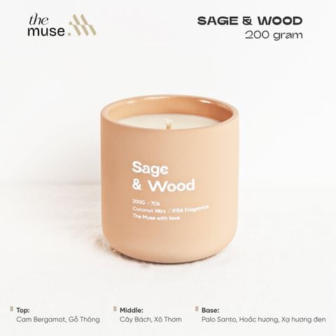 Nến thơm The Muse - Sage & Wood - Hương Xô Thơm & Gỗ Palo Santo