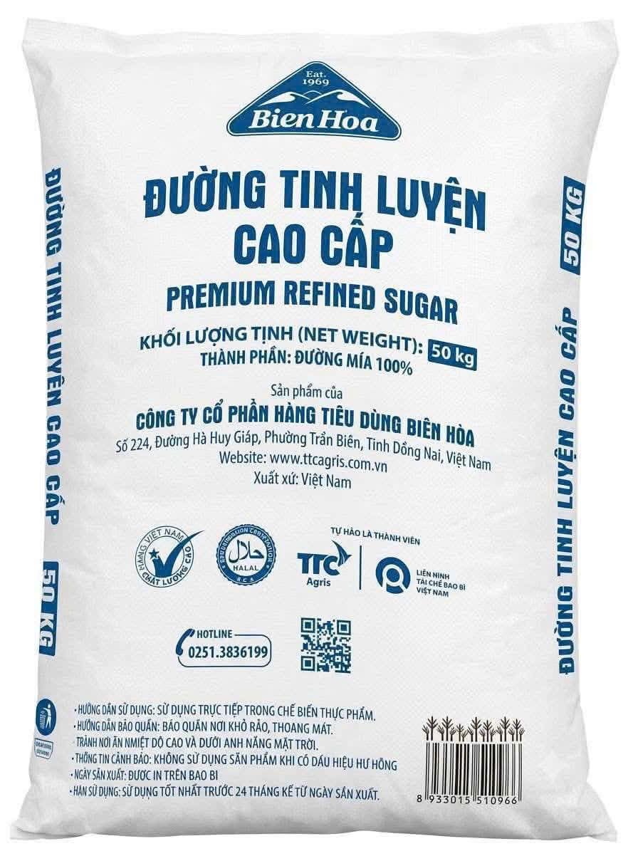  ĐƯỜNG TINH LUYỆN CAO CẤP BIÊN HOÀ BAO 50KG 