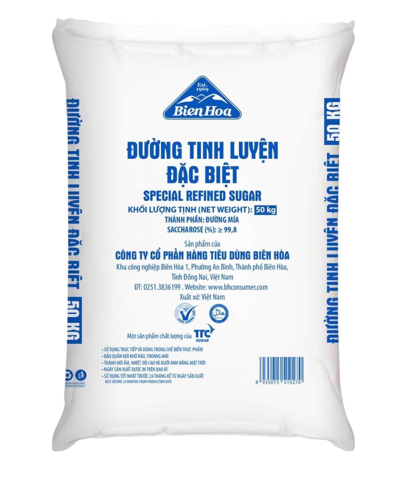  ĐƯỜNG TINH LUYỆN ĐẶC BIỆT BIÊN HOÀ BAO 50KG 