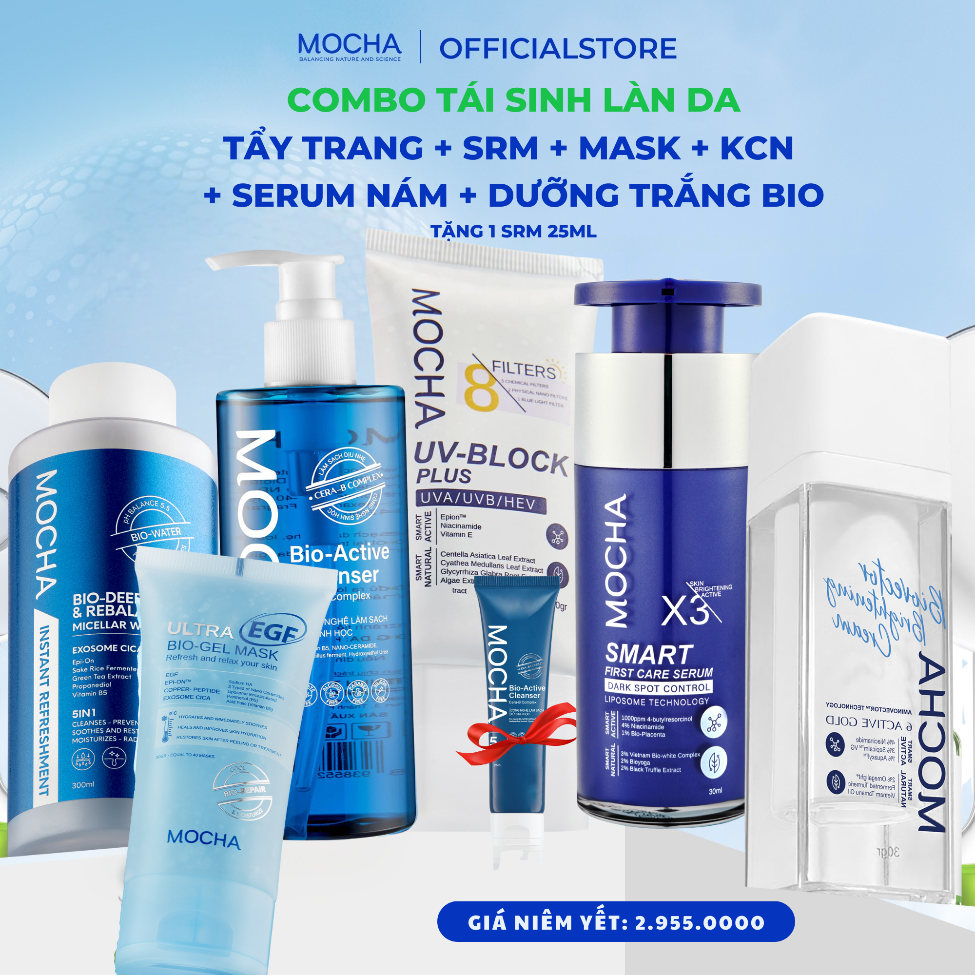  Mocha - Combo Tái Sinh Làn Da Mocha - TT/SRM/KCN/Mask/Serum nám/Kem dưỡng 