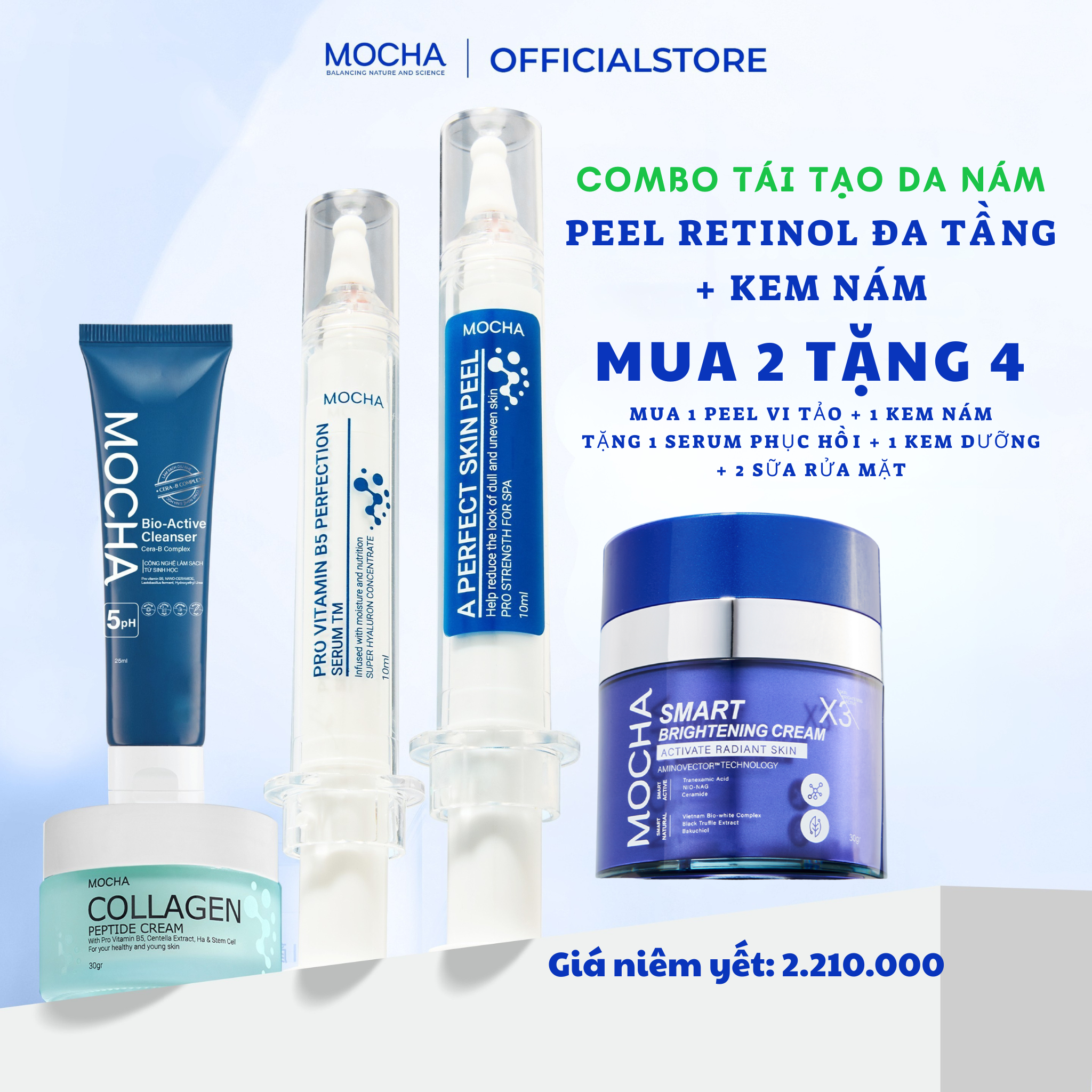  Mocha - Combo chăm sóc da nám chuyên sâu - Combo peel/kem nám 