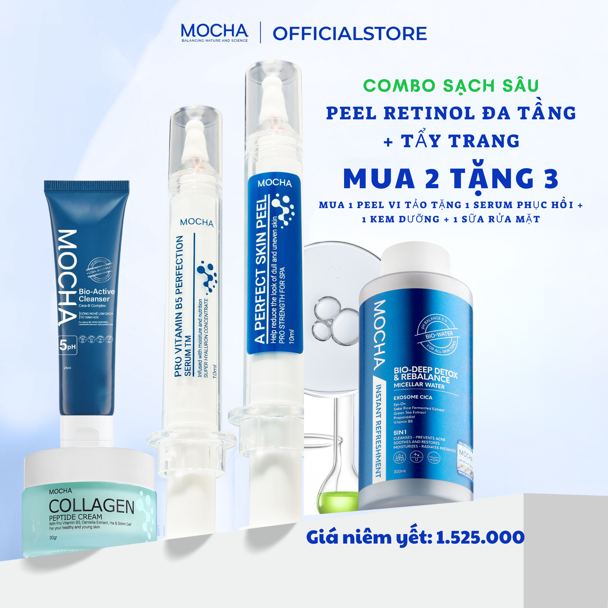  Combo Peel Tái Tạo Mocha + Tẩy trang 