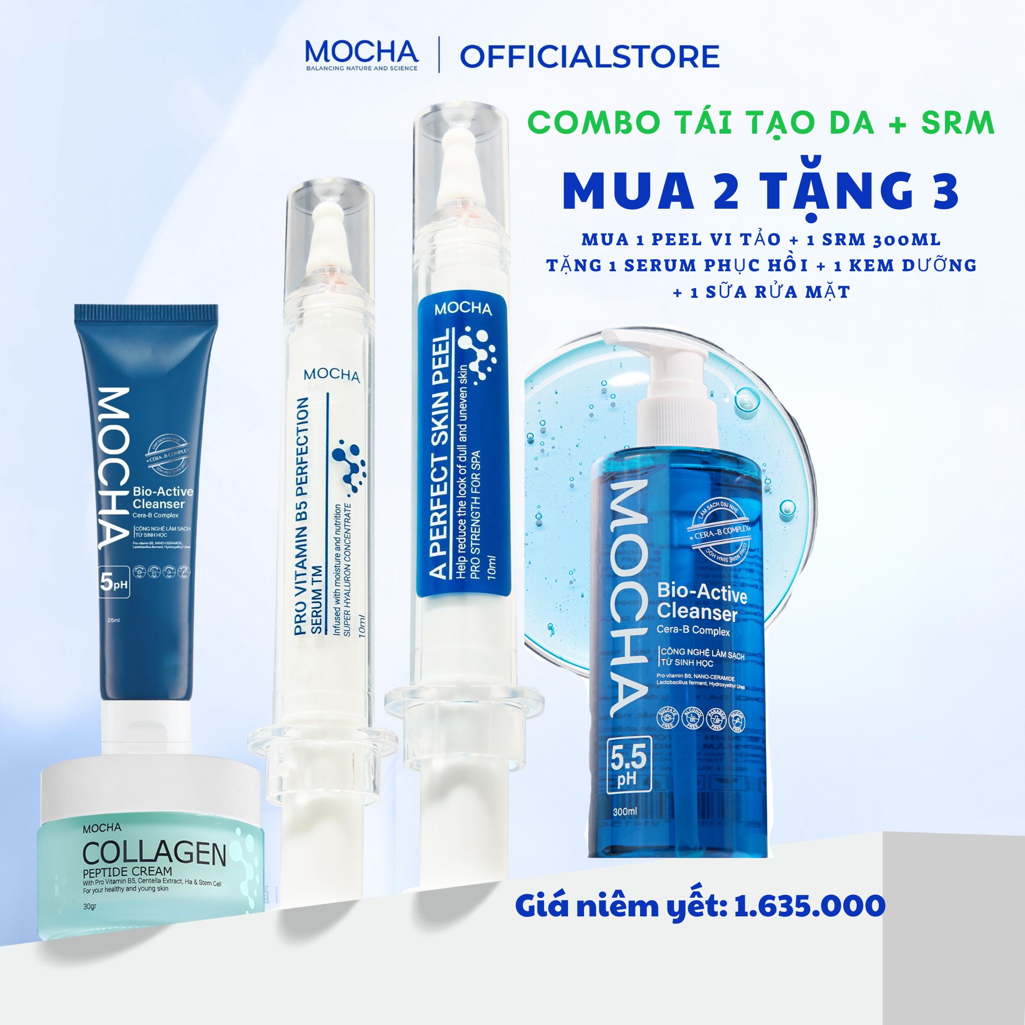  Combo Peel Tái Tạo Mocha + SRM 300ml 
