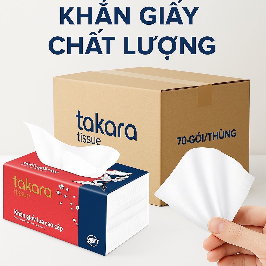 Giấy ăn dạng rút Eco Takara từ bột gỗ nguyên sinh, 4 lớp dai và mịn, sản xuất theo công nghệ Nhật Bản