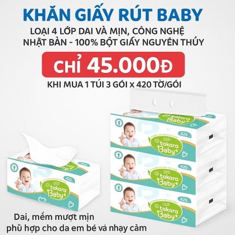 Giấy ăn dạng rút Eco Takara từ bột gỗ nguyên sinh, 4 lớp dai và mịn, sản xuất theo công nghệ Nhật Bản