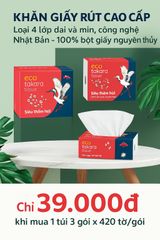 Giấy ăn dạng rút Eco Takara từ bột gỗ nguyên sinh, 4 lớp dai và mịn, sản xuất theo công nghệ Nhật Bản
