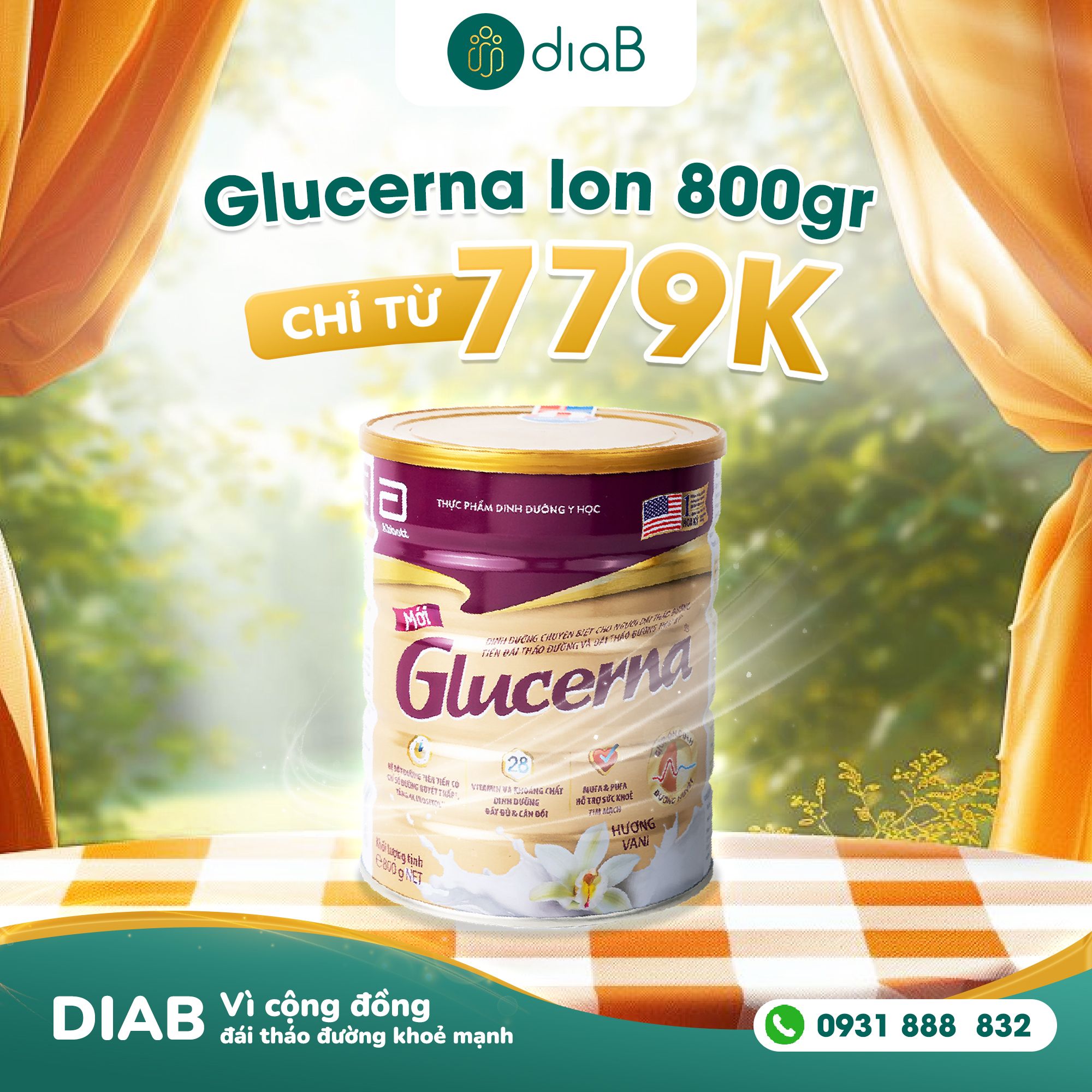  Glucerna dạng bột hương vani 800g 