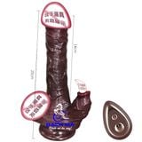  Dương vật giả da đen gân nổi 2 đầu rung thụt lưỡi liếm 14cm 