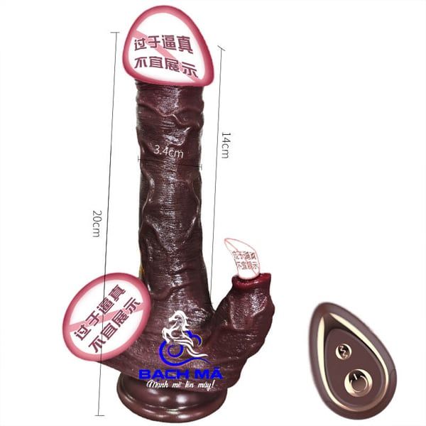  Dương vật giả da đen gân nổi 2 đầu rung thụt lưỡi liếm 14cm 