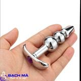  Phích cắm hậu môn inox đính đá 3 khấc đầu nhọn đế dài 