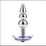  Phích cắm hậu môn inox đính đá 3 khấc đầu nhọn đế dài 