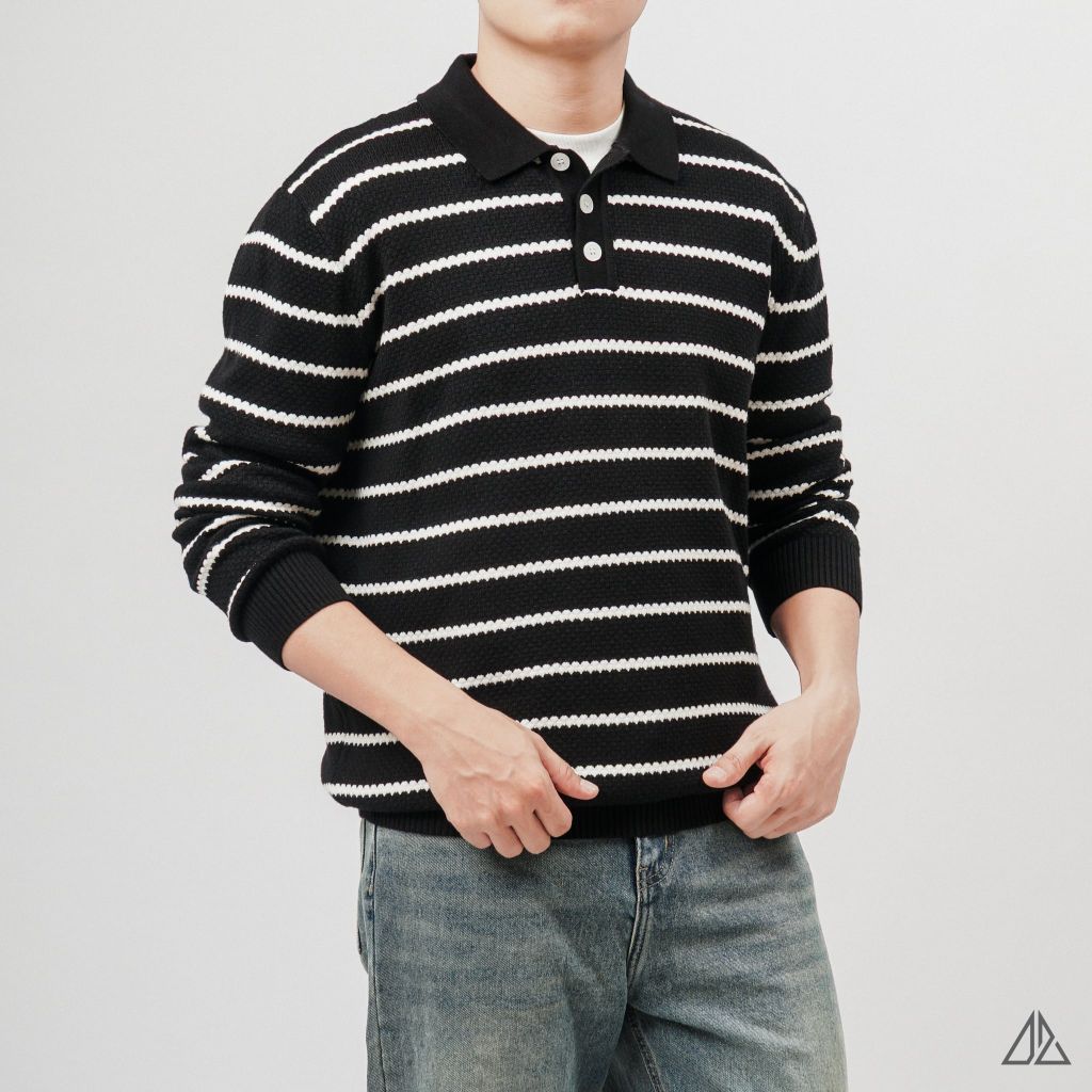 Áo Len Nam D2SHOP cổ polo kẻ sọc, vải len cao cấp AL-3323
