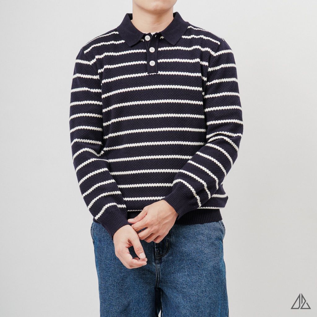 Áo Len Nam D2SHOP cổ polo kẻ sọc, vải len cao cấp AL-3323