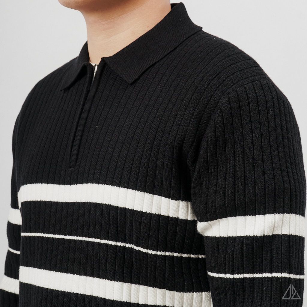 Áo Len Nam D2SHOP cổ zip phối kẻ sọc, vải len cao cấp AL-3327
