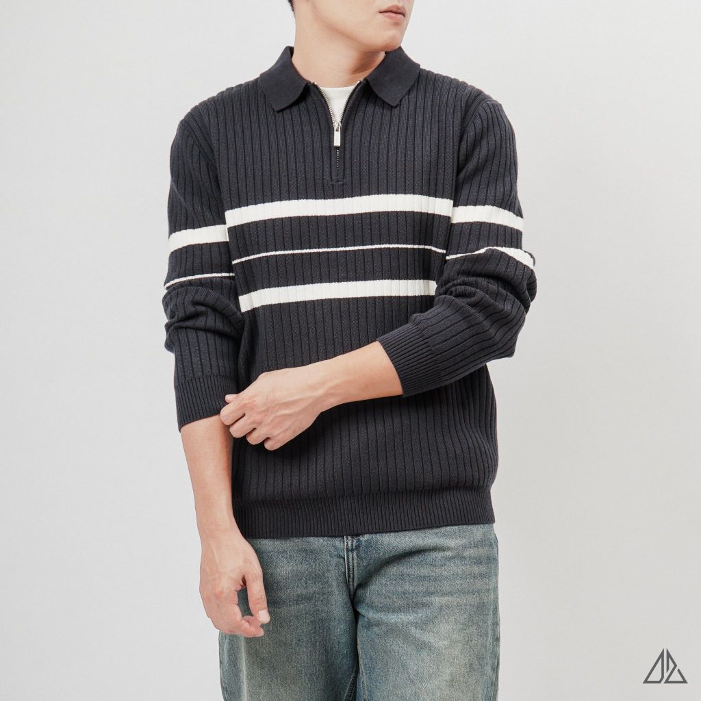 Áo Len Nam D2SHOP cổ zip phối kẻ sọc, vải len cao cấp AL-3327