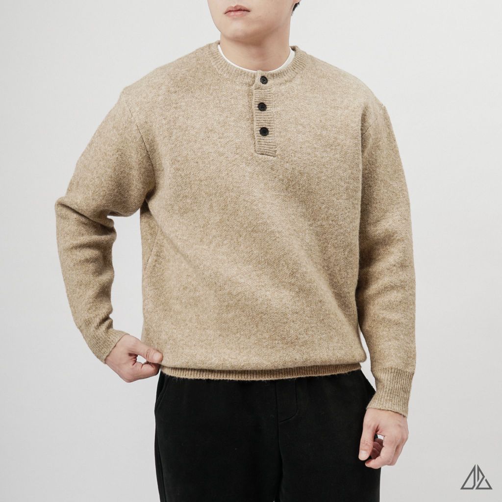 Áo Len Nam D2SHOP cổ Henley, vải len cừu cao cấp AL-6857