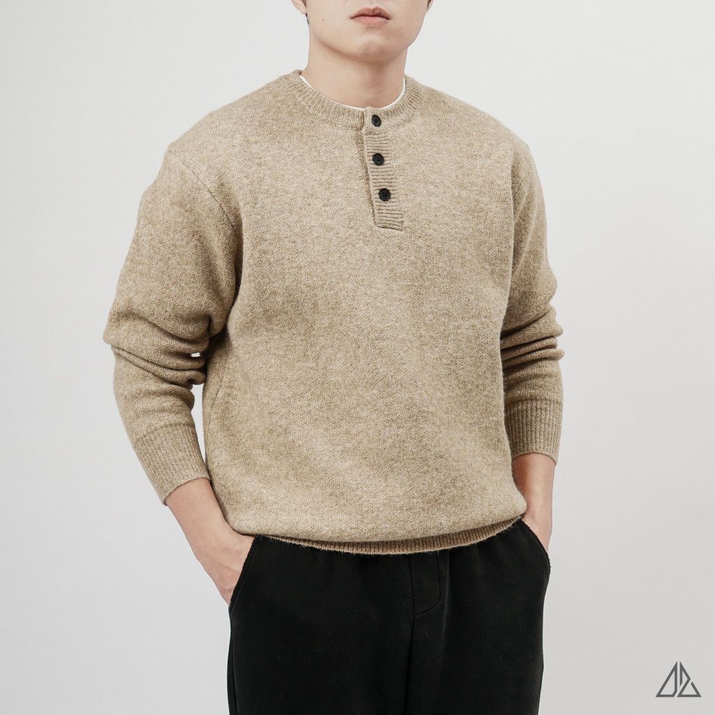 Áo Len Nam D2SHOP cổ Henley, vải len cừu cao cấp AL-6857