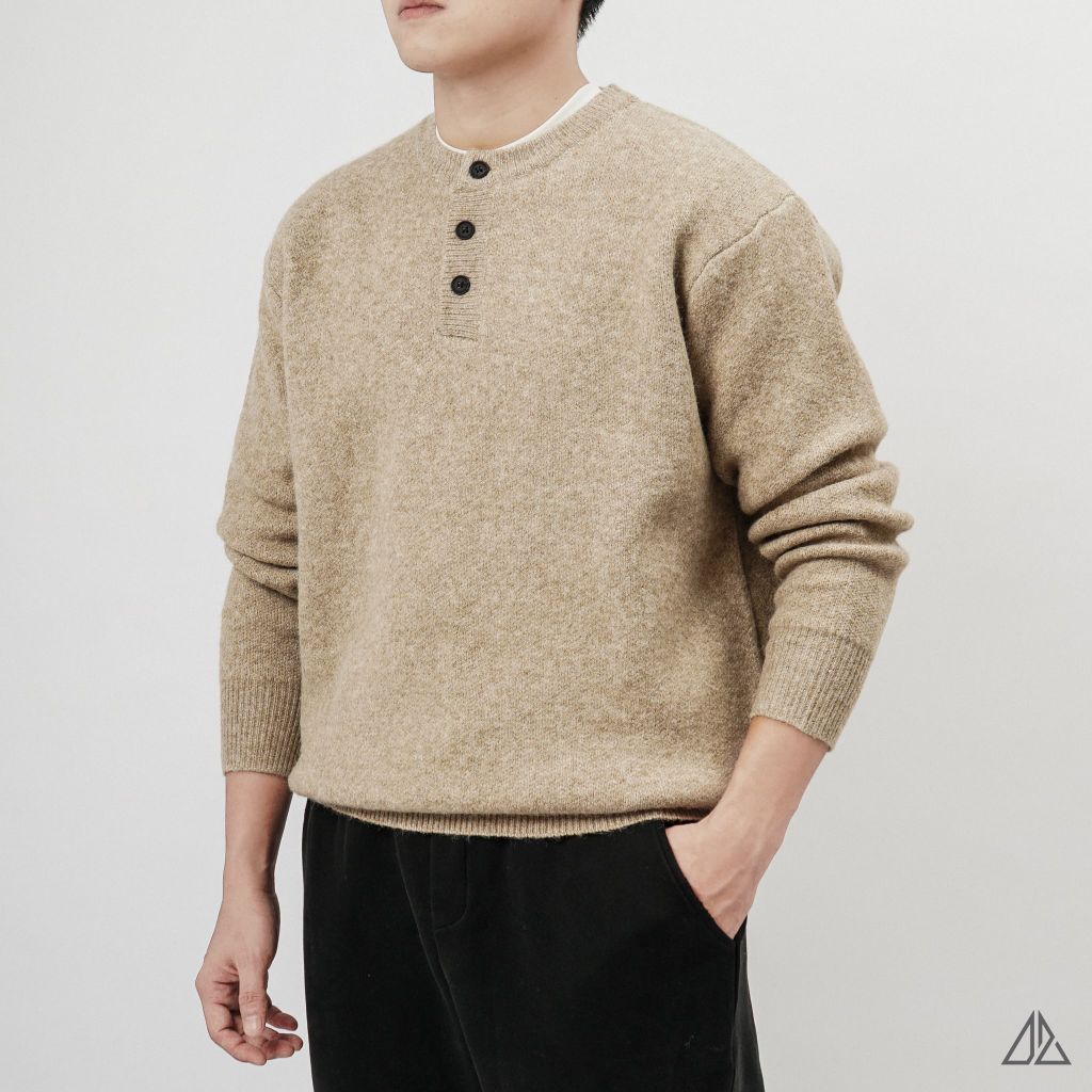 Áo Len Nam D2SHOP cổ Henley, vải len cừu cao cấp AL-6857