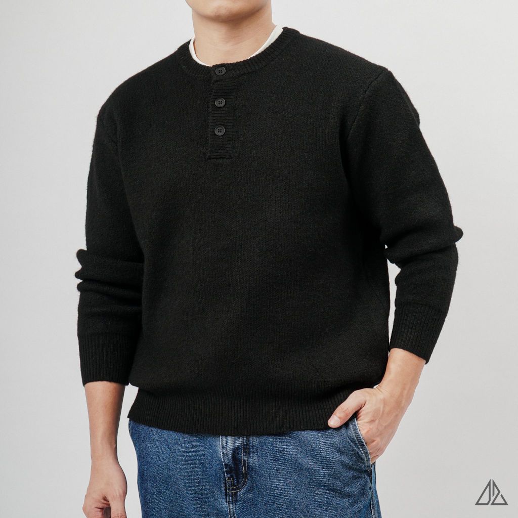 Áo Len Nam D2SHOP cổ Henley, vải len cừu cao cấp AL-6857