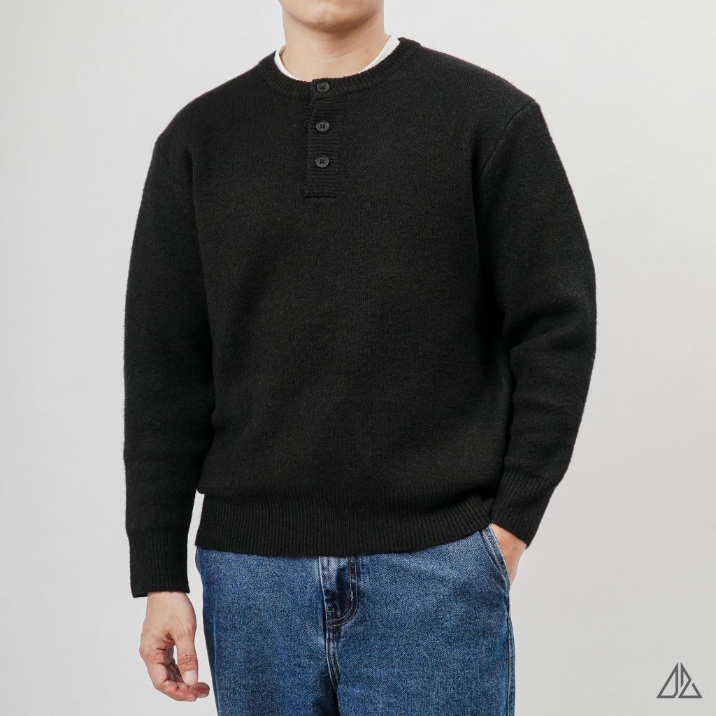 Áo Len Nam D2SHOP cổ Henley, vải len cừu cao cấp AL-6857