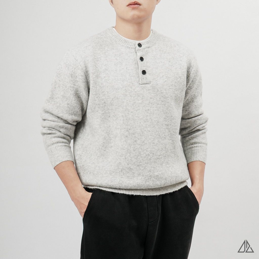 Áo Len Nam D2SHOP cổ Henley, vải len cừu cao cấp AL-6857