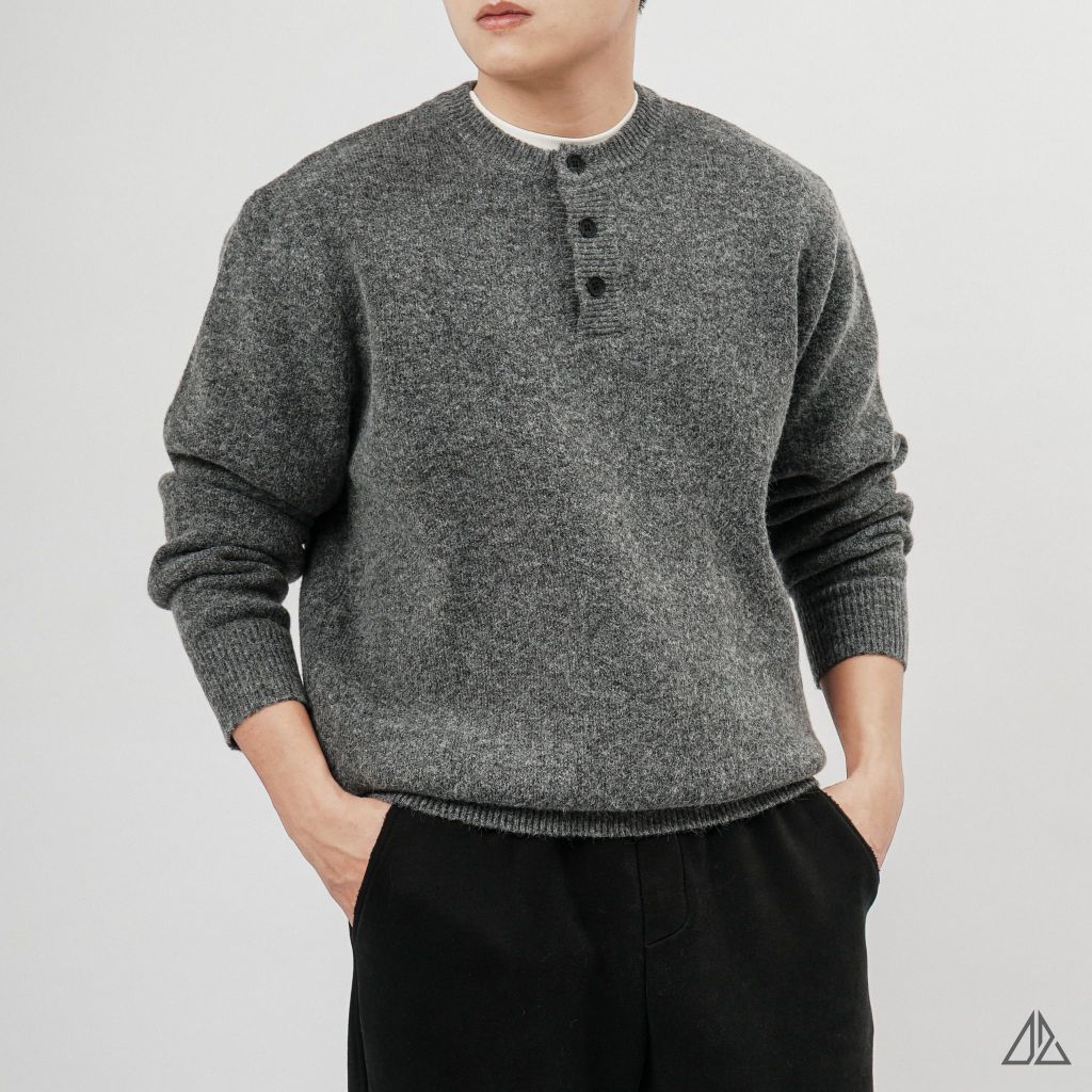 Áo Len Nam D2SHOP cổ Henley, vải len cừu cao cấp AL-6857