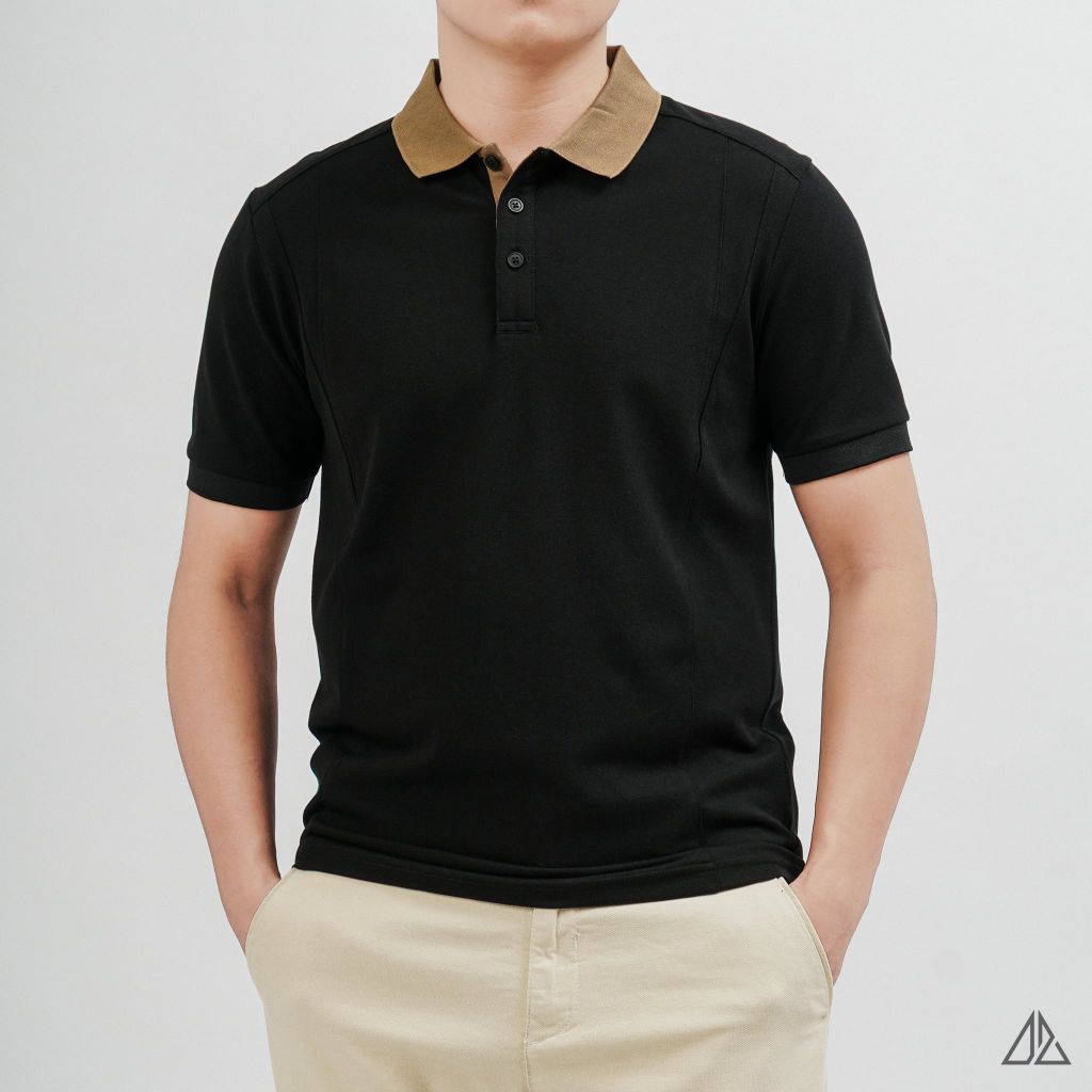 Áo Polo Nam D2SHOP phối viền cổ nâu, vải Premium Cotton Blend B-A3119