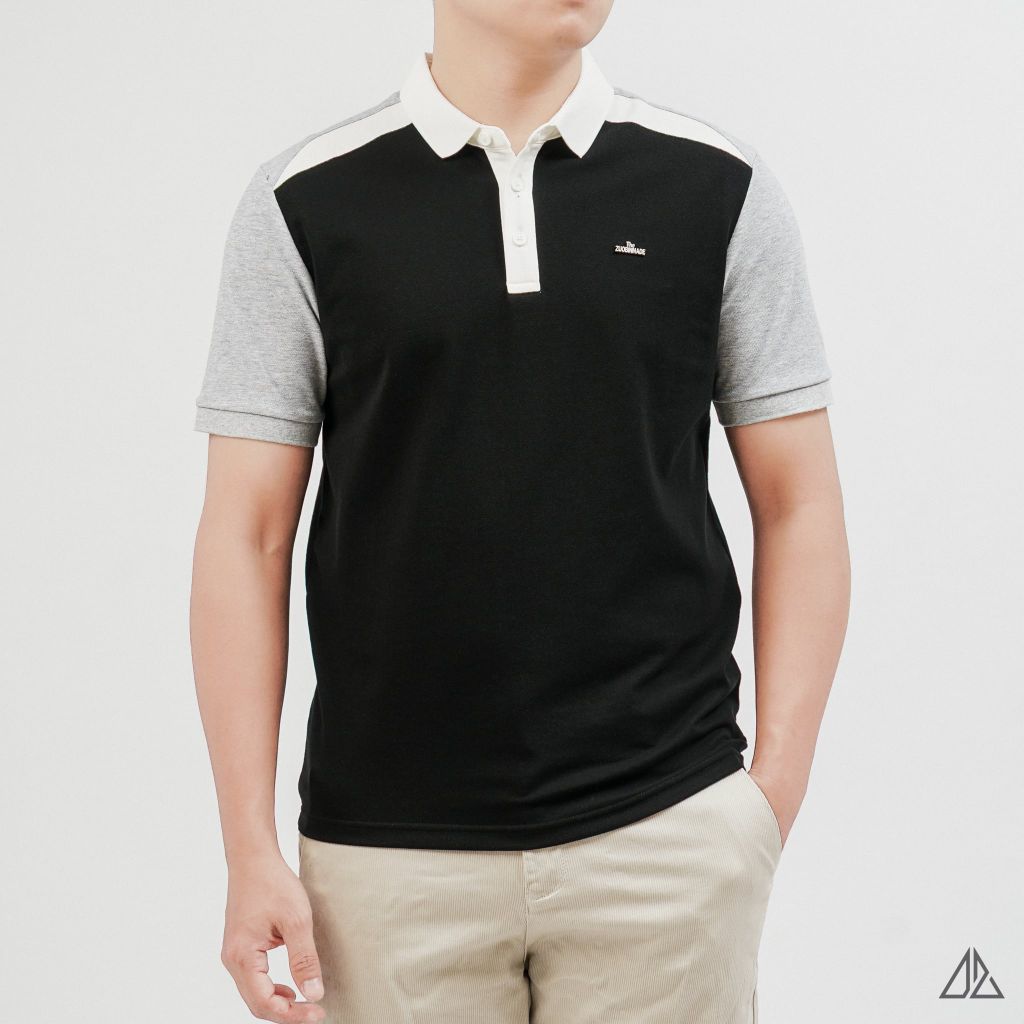 Áo Polo Nam D2SHOP phối màu đính logo kim loại, vải Hybrid Cotton Blend B-A3122