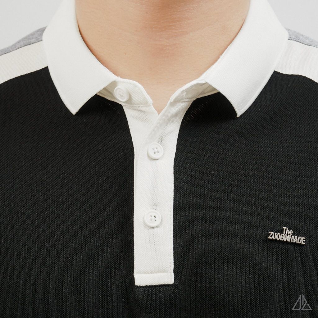 Áo Polo Nam D2SHOP phối màu đính logo kim loại, vải Hybrid Cotton Blend B-A3122