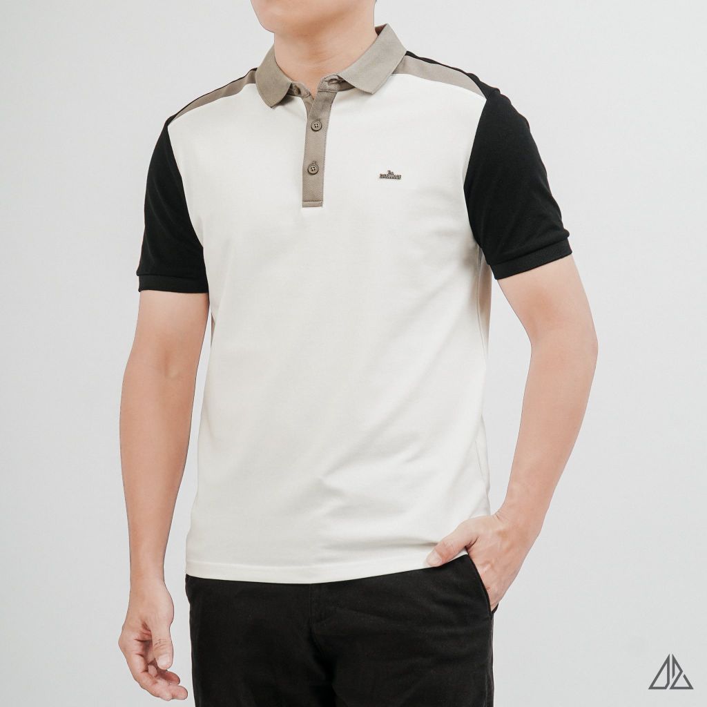 Áo Polo Nam D2SHOP phối màu đính logo kim loại, vải Hybrid Cotton Blend B-A3122