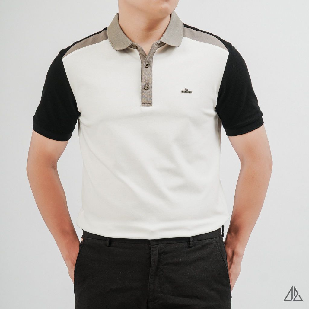 Áo Polo Nam D2SHOP phối màu đính logo kim loại, vải Hybrid Cotton Blend B-A3122