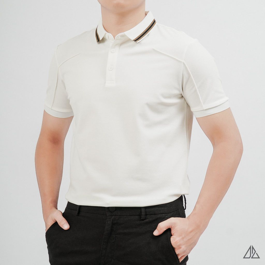 Áo Polo Nam D2SHOP phối viền cổ, rã cúp vai, vải Premium Cotton Blend B-A3129