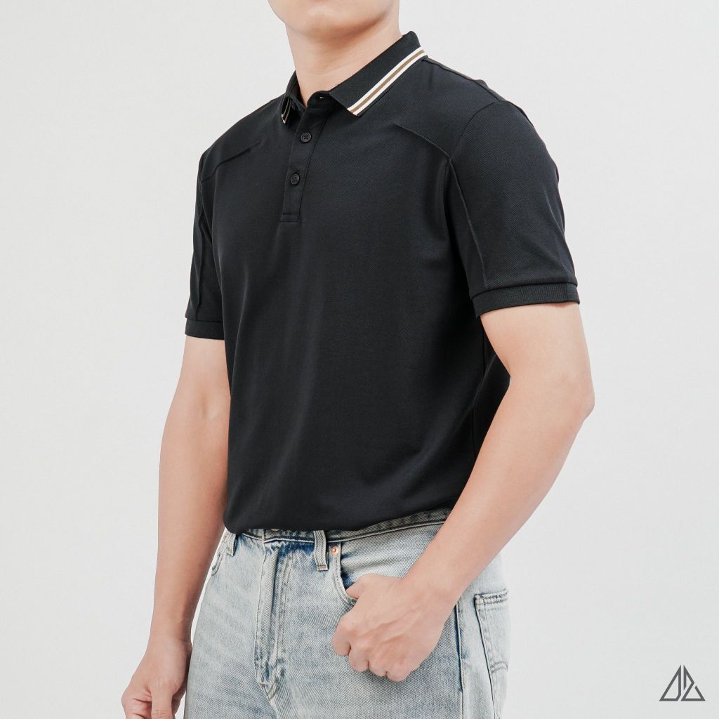 Áo Polo Nam D2SHOP phối viền cổ, rã cúp vai, vải Premium Cotton Blend B-A3129