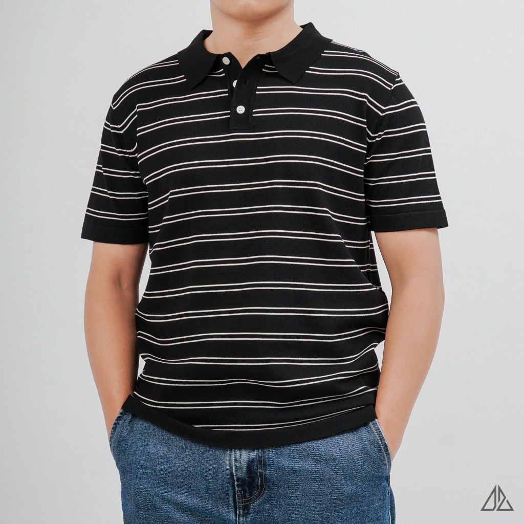 Áo Polo Nam D2SHOP kẻ sọc ngang, vải Premium Cotton Blend B-B2037
