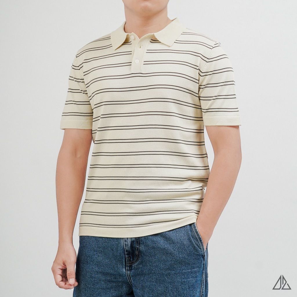 Áo Polo Nam D2SHOP kẻ sọc ngang, vải Premium Cotton Blend B-B2037