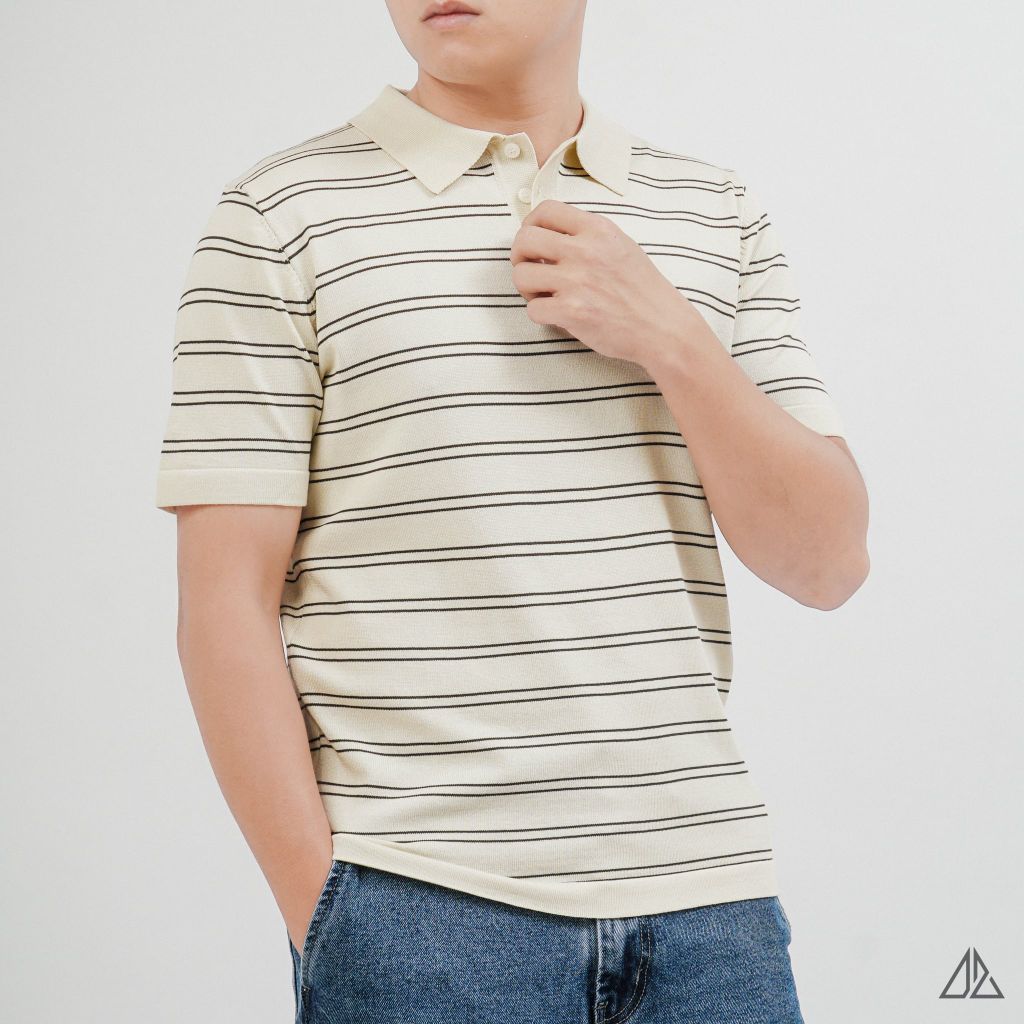Áo Polo Nam D2SHOP kẻ sọc ngang, vải Premium Cotton Blend B-B2037