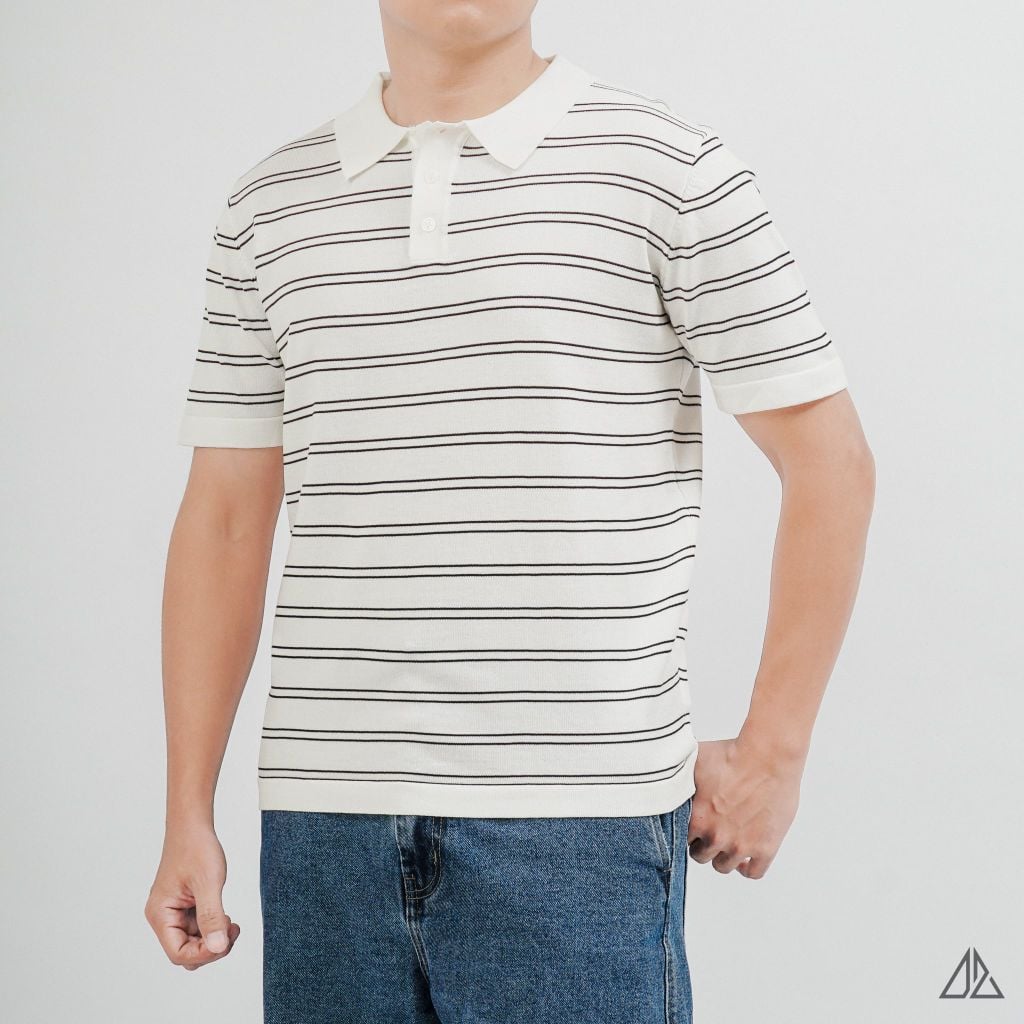 Áo Polo Nam D2SHOP kẻ sọc ngang, vải Premium Cotton Blend B-B2037