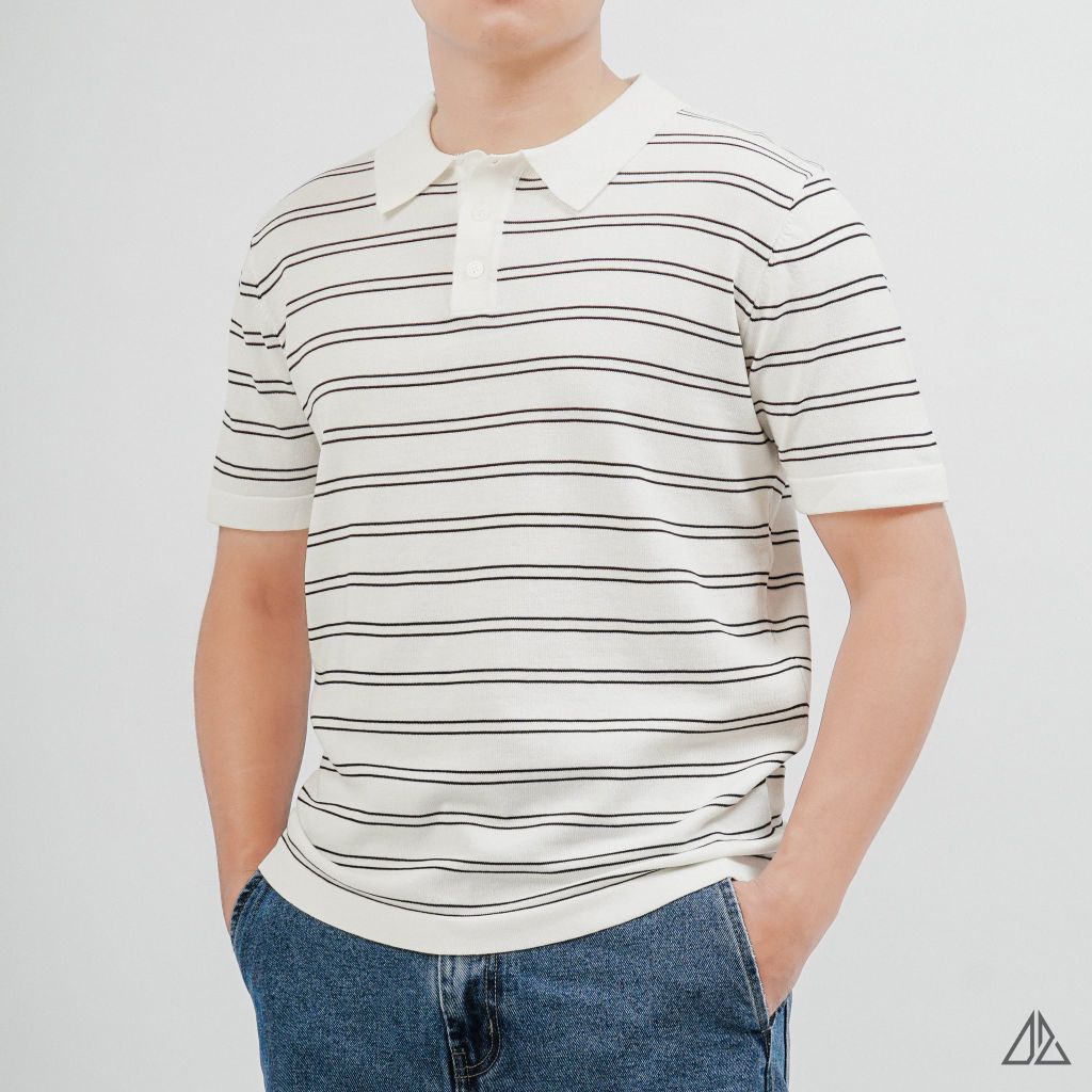 Áo Polo Nam D2SHOP kẻ sọc ngang, vải Premium Cotton Blend B-B2037