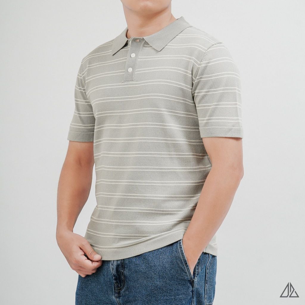 Áo Polo Nam D2SHOP kẻ sọc ngang, vải Premium Cotton Blend B-B2037