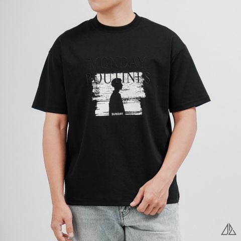Áo Thun Nam D2SHOP in hình thêu chữ MONDAY ROUTINES, vải Hybrid Cotton B-N5097