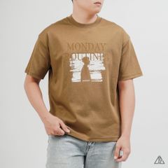 Áo Thun Nam D2SHOP in hình thêu chữ MONDAY ROUTINES, vải Hybrid Cotton B-N5097