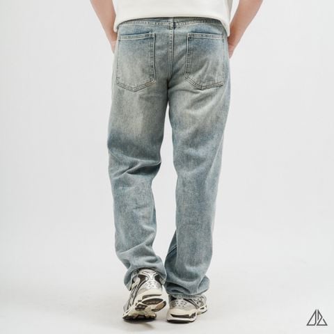 Quần Jean Nam D2SHOP ống xuông Relaxed Fit, màu xanh bạc wash, vải Denim cao cấp J-3051