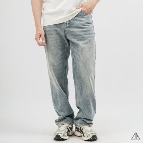 Quần Jean Nam D2SHOP ống xuông Relaxed Fit, màu xanh bạc wash, vải Denim cao cấp J-3051