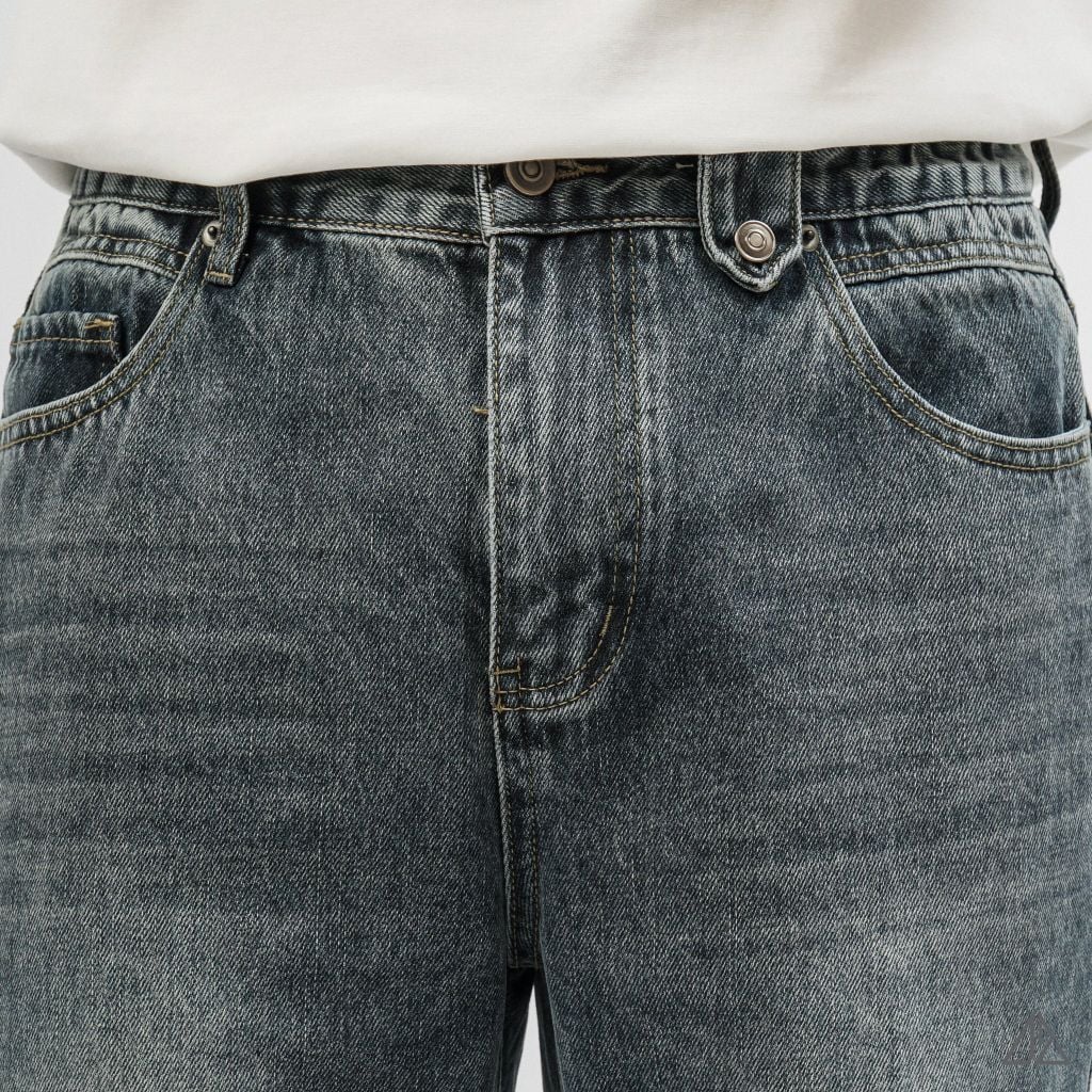 Quần Jean Nam D2SHOP ống xuông Relaxed Fit màu xám đậm wash, vải Denim cao cấp J-3079