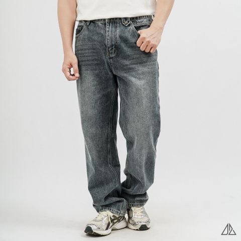 Quần Jean Nam D2SHOP ống xuông Relaxed Fit màu xám đậm wash, vải Denim cao cấp J-3079