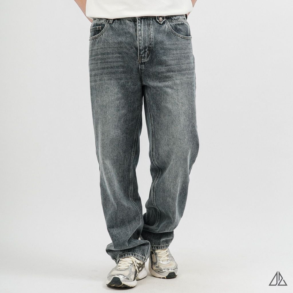 Quần Jean Nam D2SHOP ống xuông Relaxed Fit màu xám đậm wash, vải Denim cao cấp J-3079