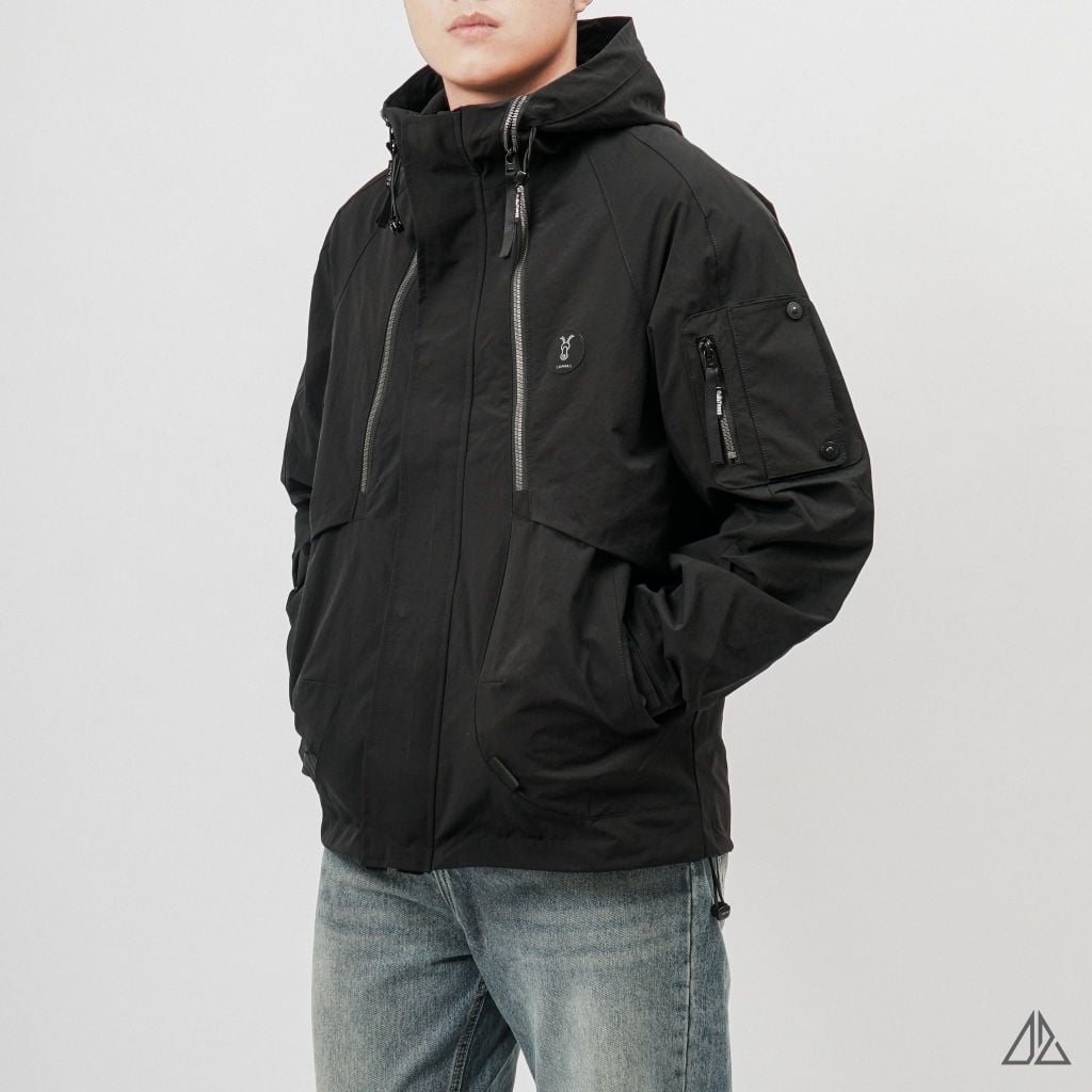 Áo khoác dù nón phối dây kéo ngực Lipper